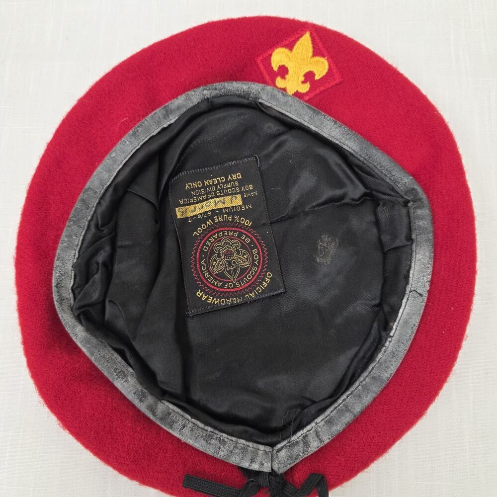 Vintage BSA Boy Scouts America Red 100% Pure Wool Hat Beret Size Med 6 7/8--7